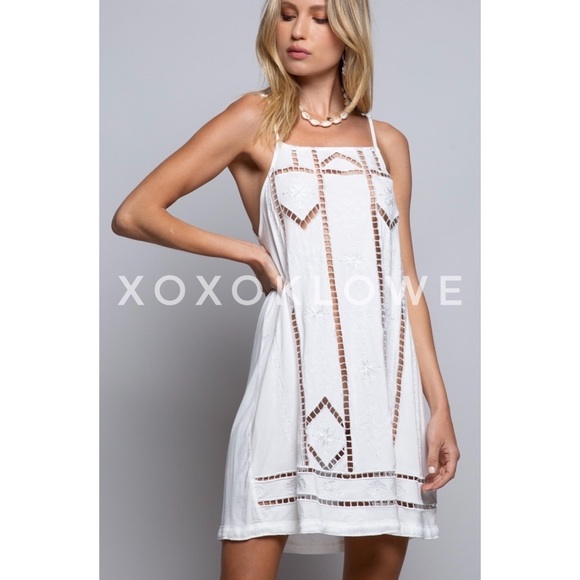 POL Dresses & Skirts - POL Ivory Embroidered Cutwork Sleeveless Dress